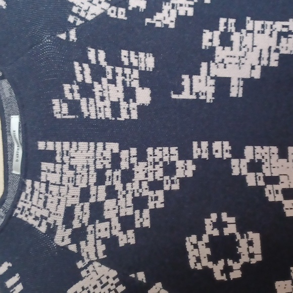 Anthropologie The Beatriz Mock Neck Sweater XL Geometric Navy Cream Soft Boho* - Picture 8 of 15